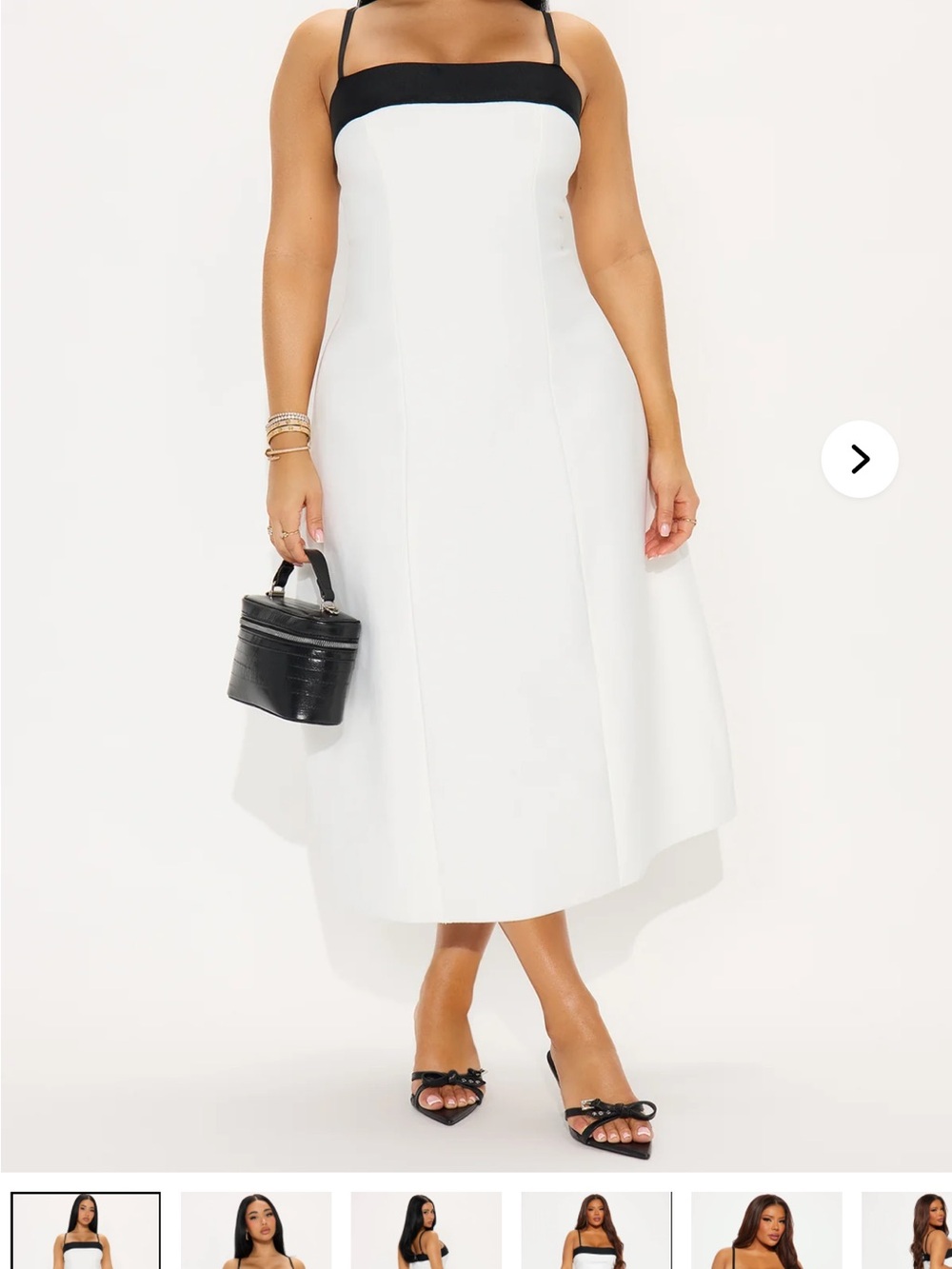Fashion Nova White Midi Dress with Black Trim